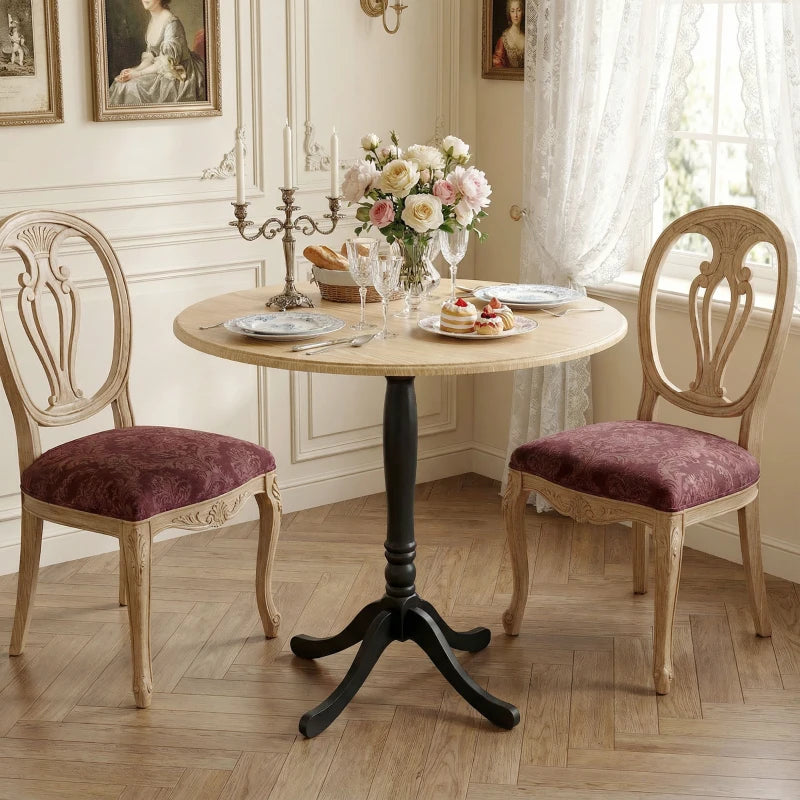 Dining Table for 2-4 People, Modern Round Kitchen Table with Pedestal Steel Base, 80cm, Natural Wood and Black