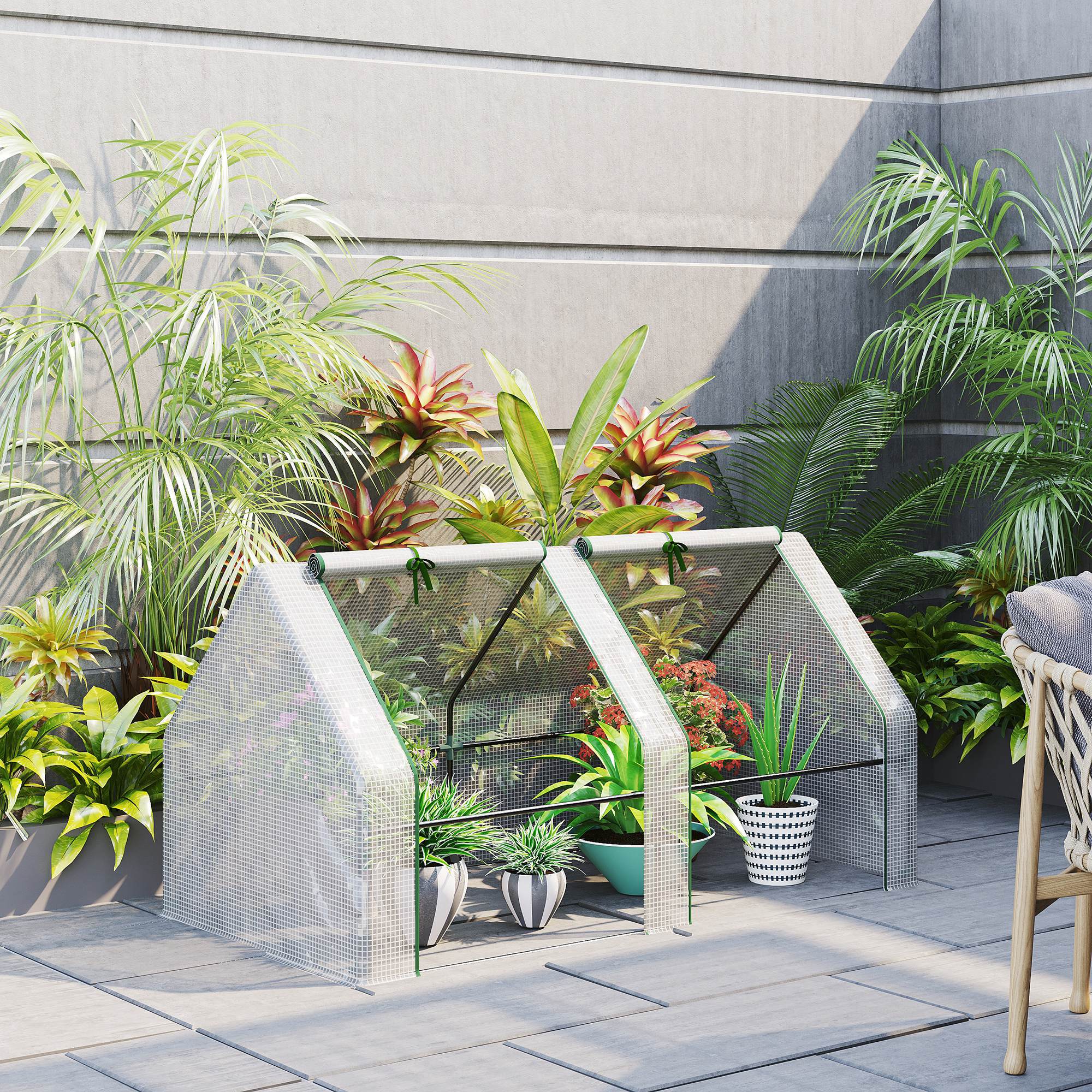 Outsunny 6'x3'x3' Portable Tunnel Greenhouse: UV PE Cover with Zipper Doors for Outdoor Garden, White 
