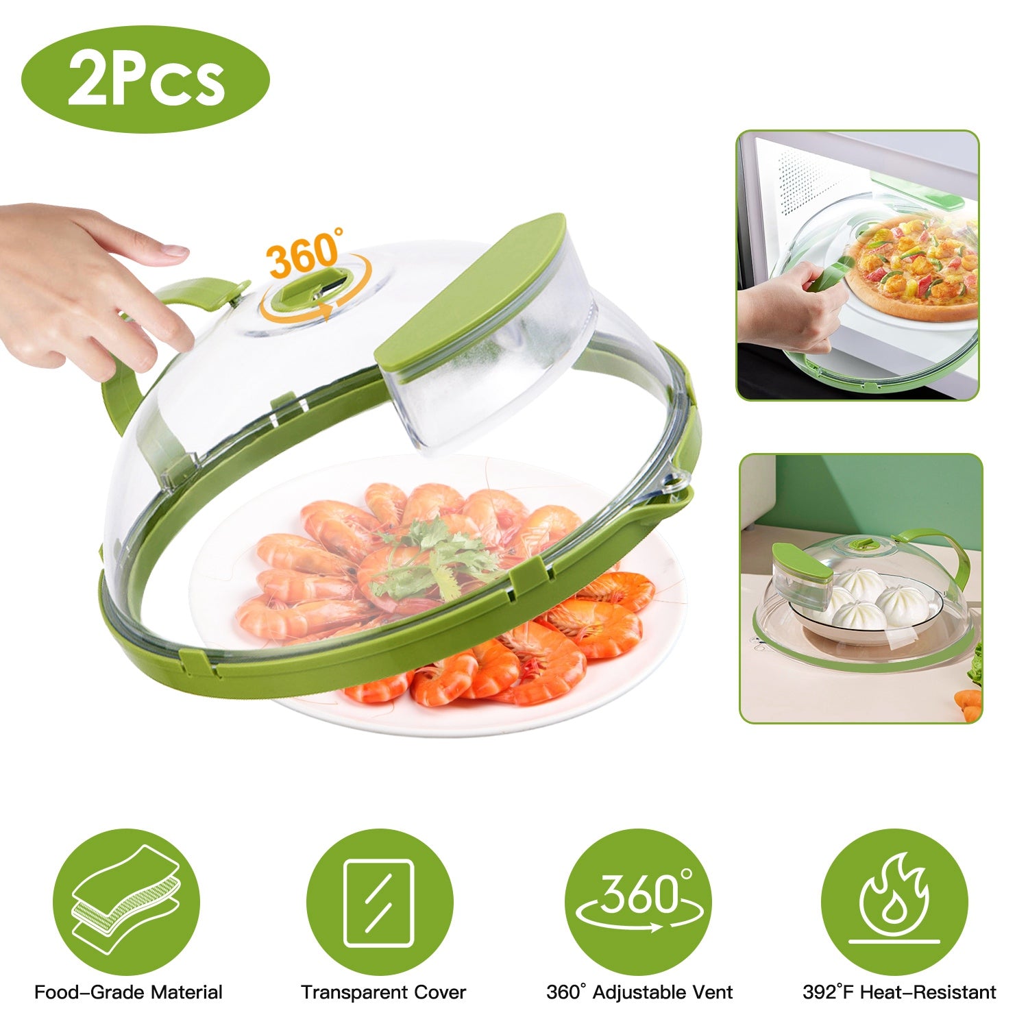 2Pcs Transparent Microwave Covers for Food Splatter Cover Lid Food Splatter Guard Protector with Handle Adjustable Steam Vents Water Storage Box 