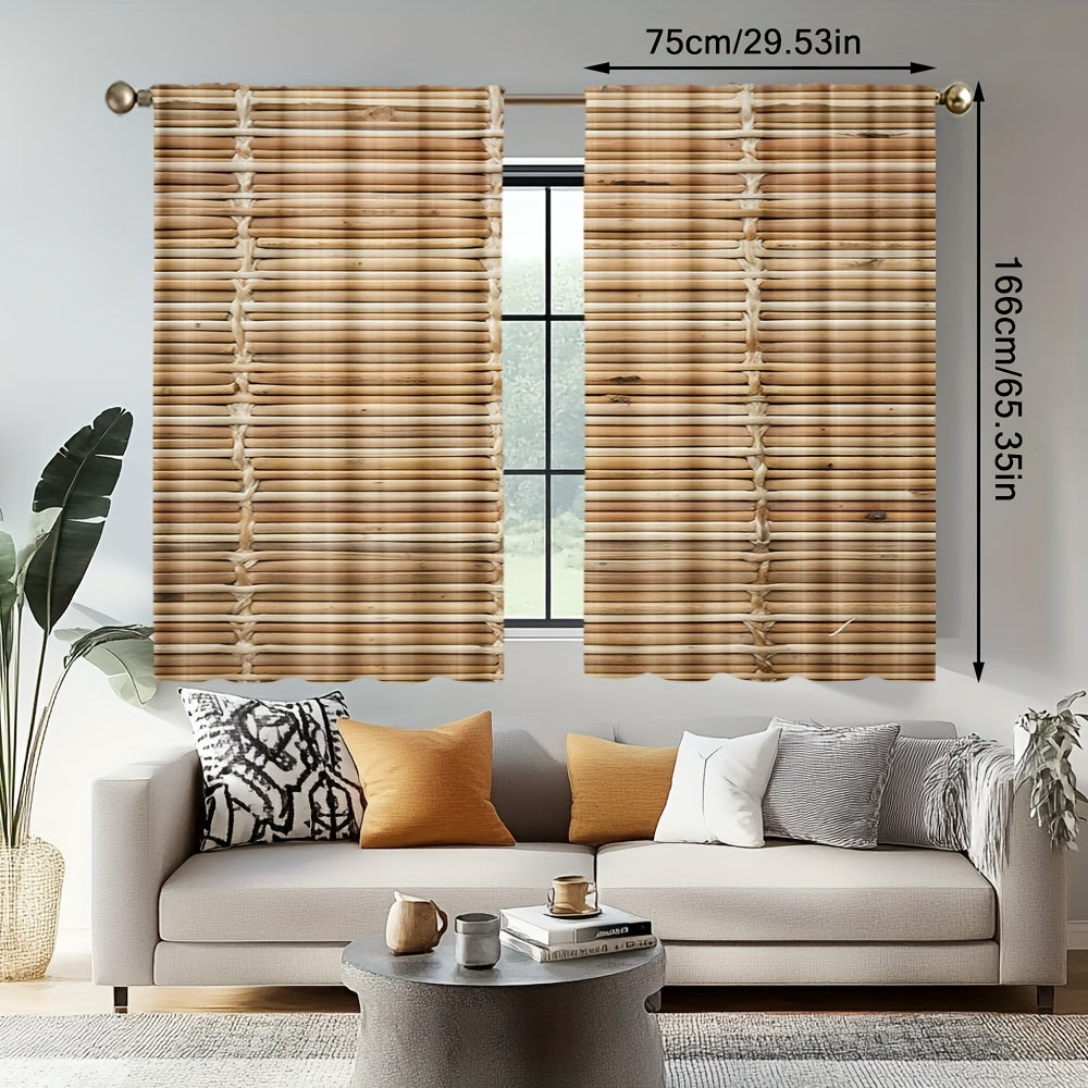 2-Piece Bamboo Stem Print Doorway Curtains – Contemporary Knit Polyester, Machine Washable, Pole Bag Design for Bedroom, Kitchen, Living Room, or Office (Pole Not Included) 