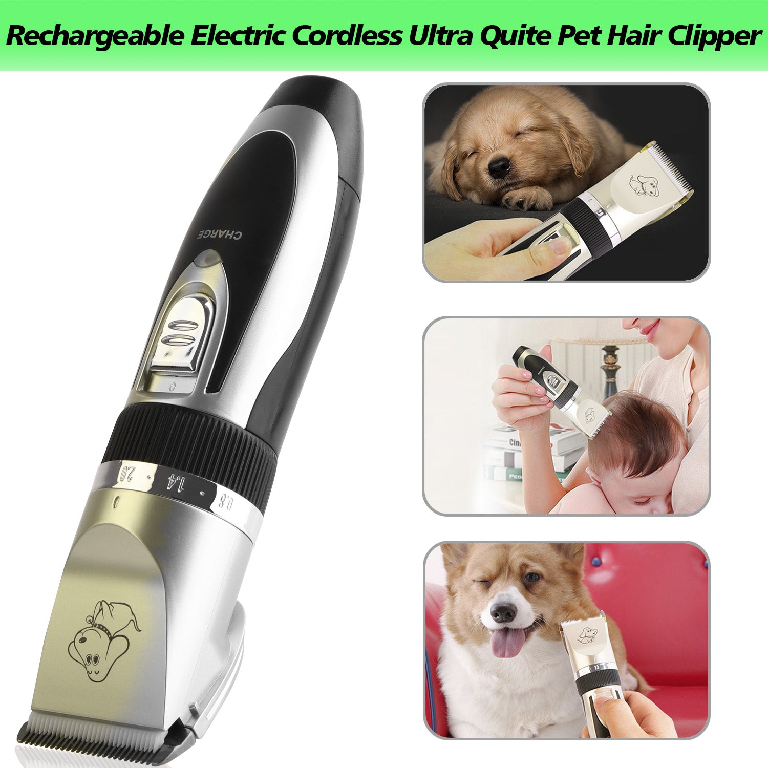 Rechargeable Electric Cordless Pet Hair Clipper Dog Shaver Low Noise Professional Heavy Duty Dog Grooming Kit for Small Large Dogs Cats Pets