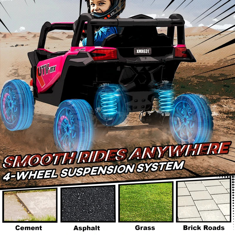 Qaba 12V Kids Ride On Car with Remote Control, Battery Powered Electric UTV with Spring Suspension for Aged 3-5 Years, Pink