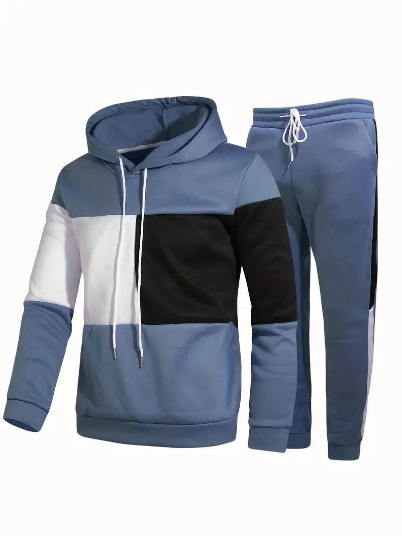Casual Classic Plaid  Long Sleeve Sweatshirt Hoodie set Suit men 