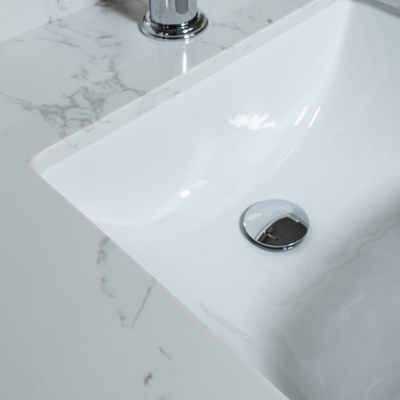Montary 37" Carrara White Marble-Design Bathroom Vanity Top with REC Undermount Ceramic Sink & Single Faucet Hole - Engineered Stone Countertop, Pre-Sealed, Easy DIY Installation, Fits 30-Inch Cabinets, Bathroom Decor And Acc 