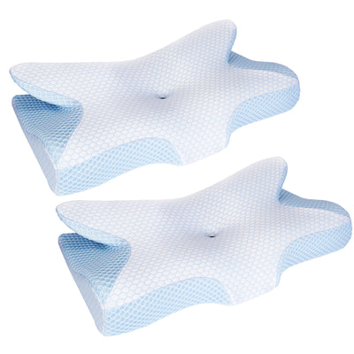 2Pcs Memory Foam Pillow Neck Support Pillow for Pain Relief Sleeping Ergonomic Contour Orthopedic Support Side Back Stomach Sleeper 
