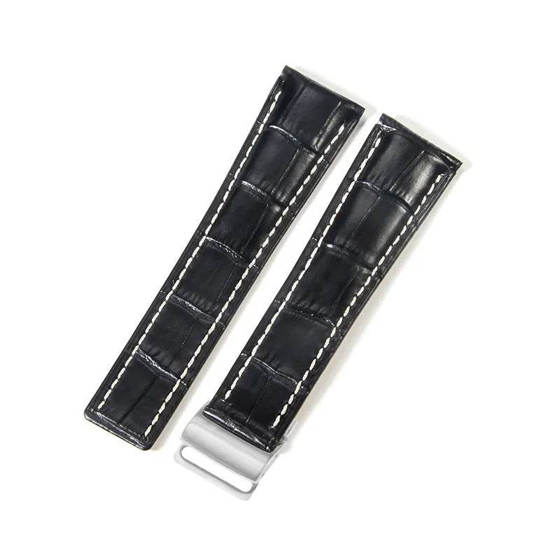 22mm 24mm Black Brown Blue Bamboo Grain Cowhide Watch Strap 