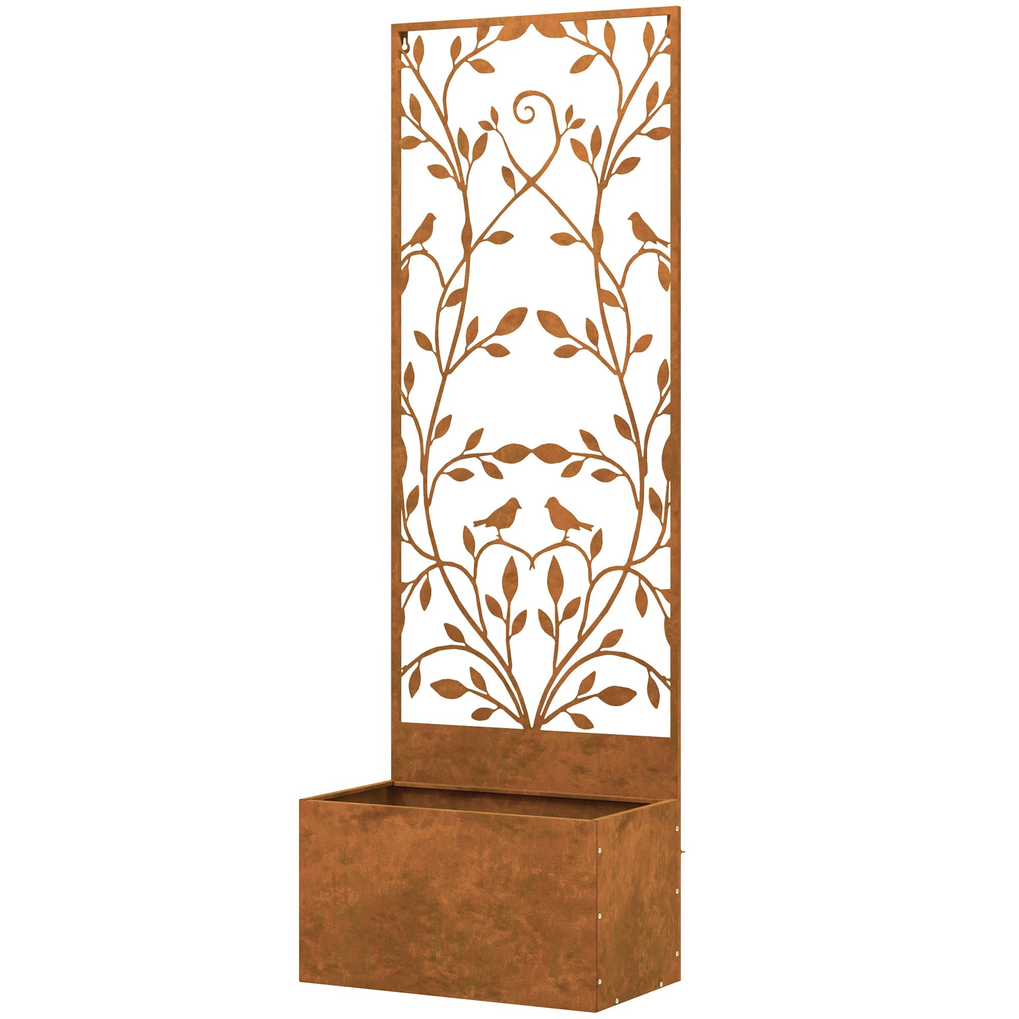 Outsunny Raised Garden Bed with Outdoor Privacy Screen, Metal Planter Box with Trellis, Wall-Mounted or Freestanding, Brown 