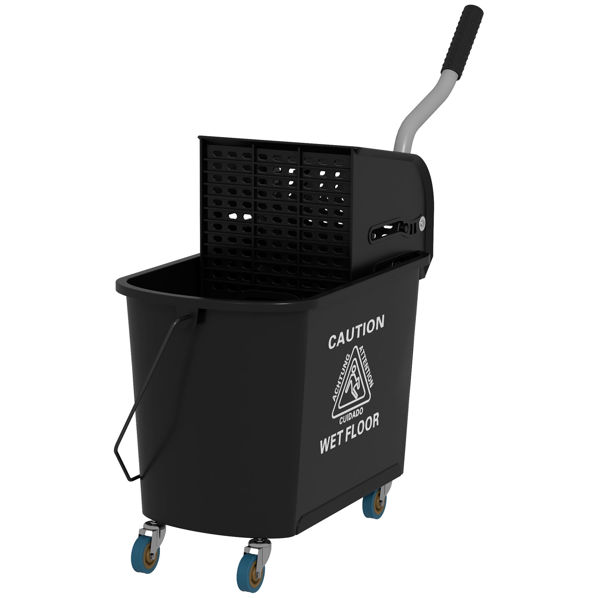 HOMCOM Mop Bucket with Wringer, Mop Bucket on Wheels for Floor Cleaning, 5 Gallon, Separate Dirty and Clean Water, Black 