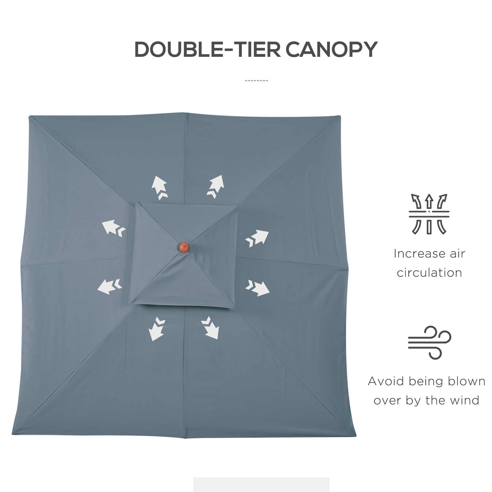 Outsunny 10x10ft Garden Market Parasol Wood Square Patio Umbrella Sunshade Canopy with 2 Pulley Pagoda Style Dark Grey 