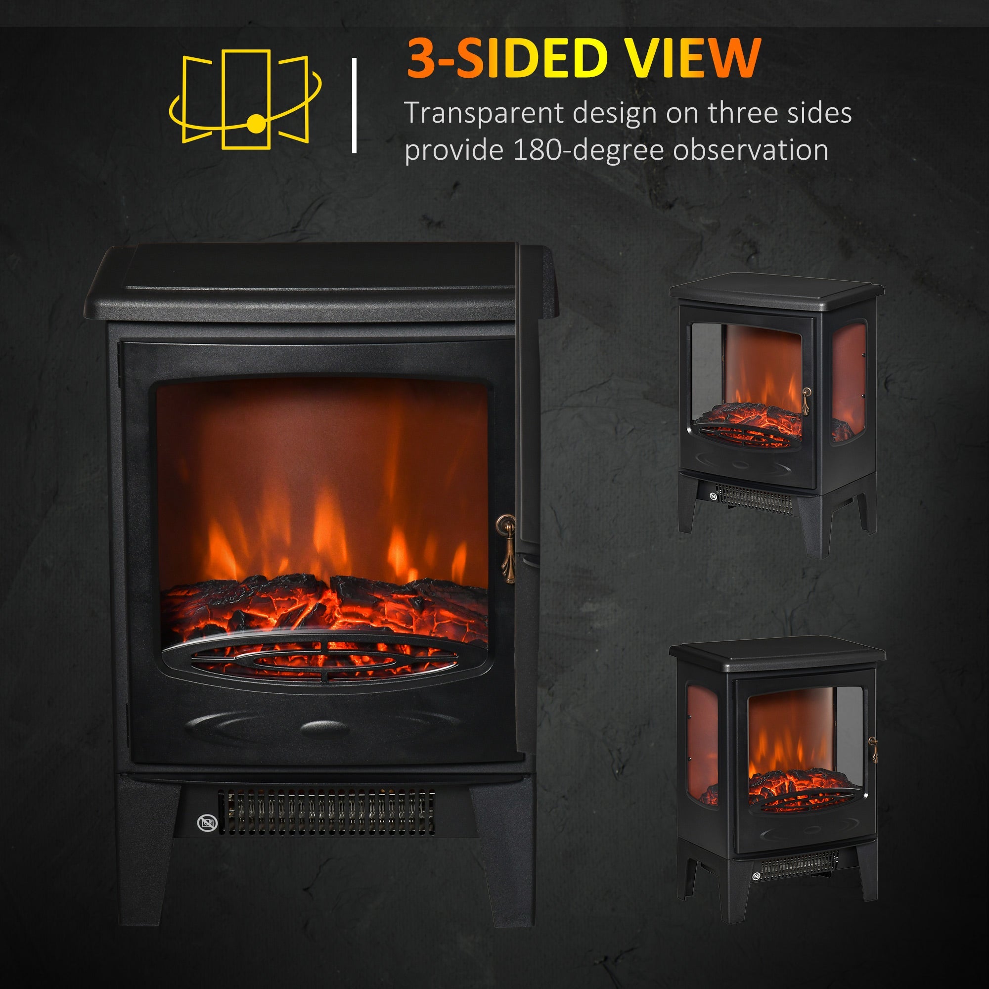 HOMCOM Electric Fireplace Heater, Freestanding Fireplace Stove with Realistic Adjustable Flame Effect and Adjustable Temperature 
