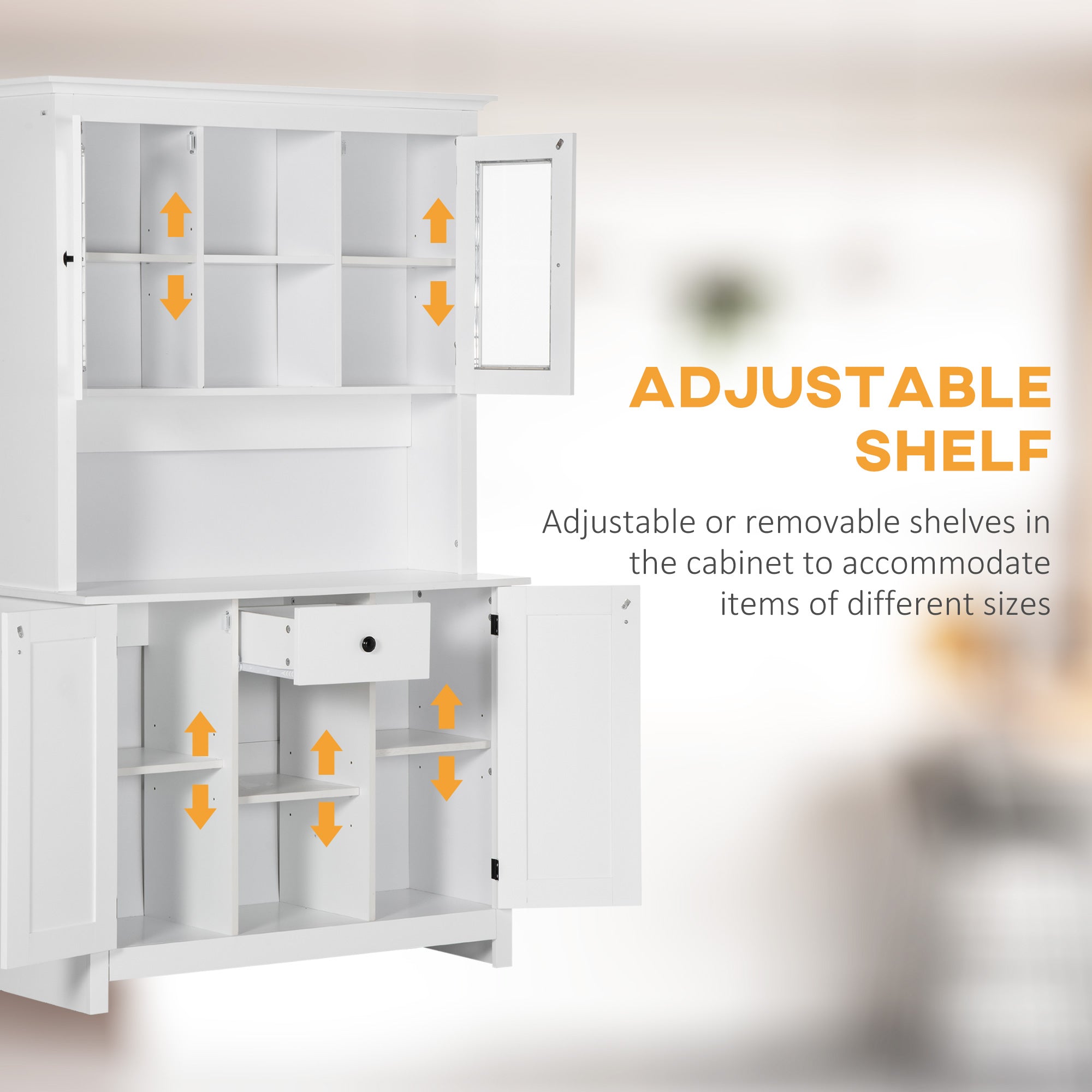 HOMCOM Farmhouse Flair: Freestanding Kitchen Pantry Buffet with Hutch, Microwave Stand, Storage Drawer, Beadboard Panel in White 