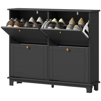 HOMCOM Modern Shoe Storage Cabinet, Narrow Shoe Cabinet with 4 Flip Drawers, Adjustable Shelves, 5 Legs for Entryway, Black 