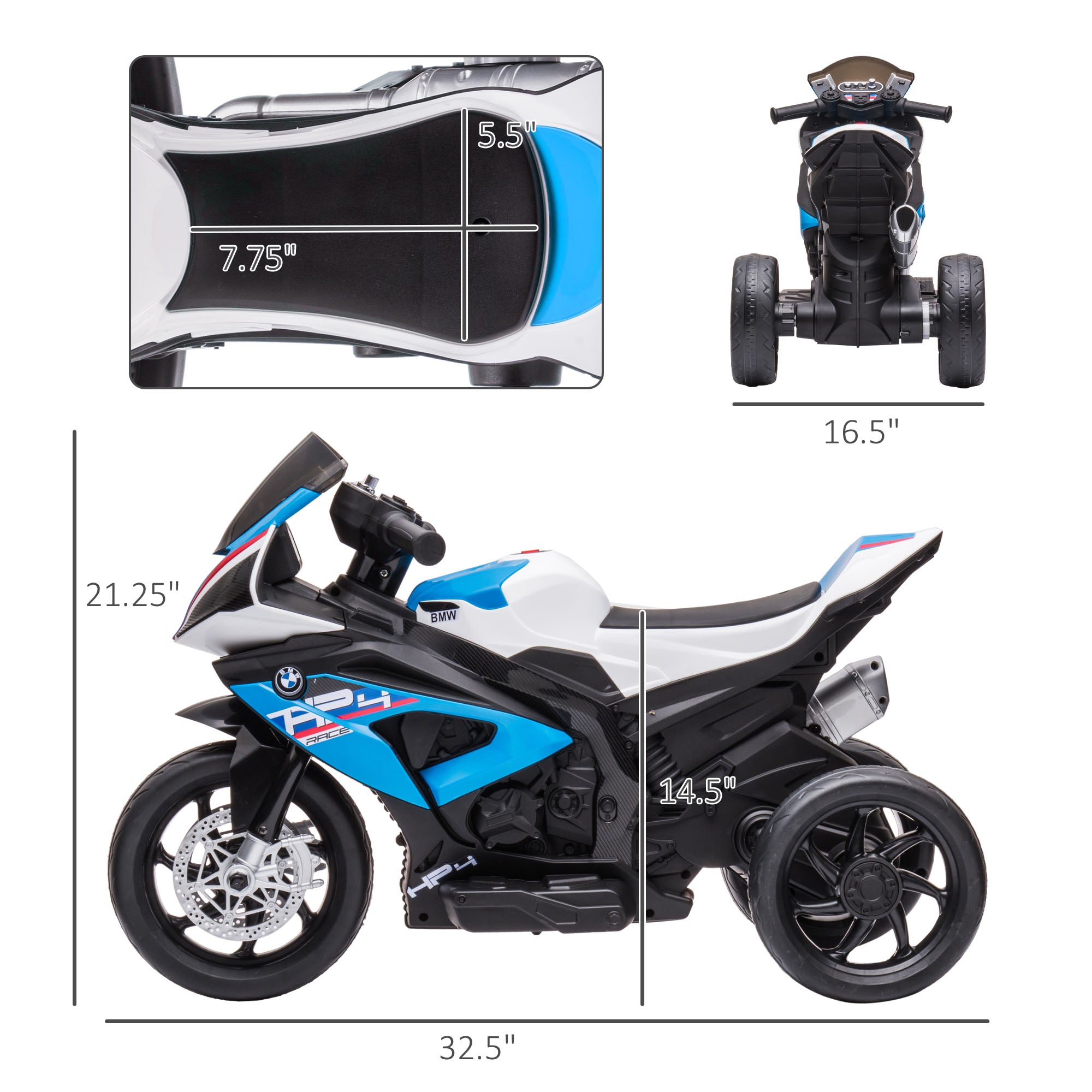 Aosom 6V Kids Electric Motorcycle Ride-On Toy Battery Operated for Ages 1.5-5 Years Blue 