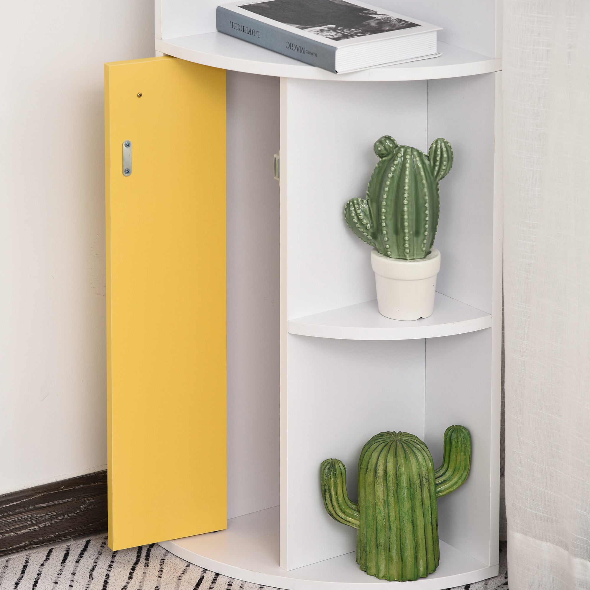 HOMCOM Corner Convenience: 5-Tier Bookshelf with Storage Cupboard Door Organizer for Home Office, White Finish 