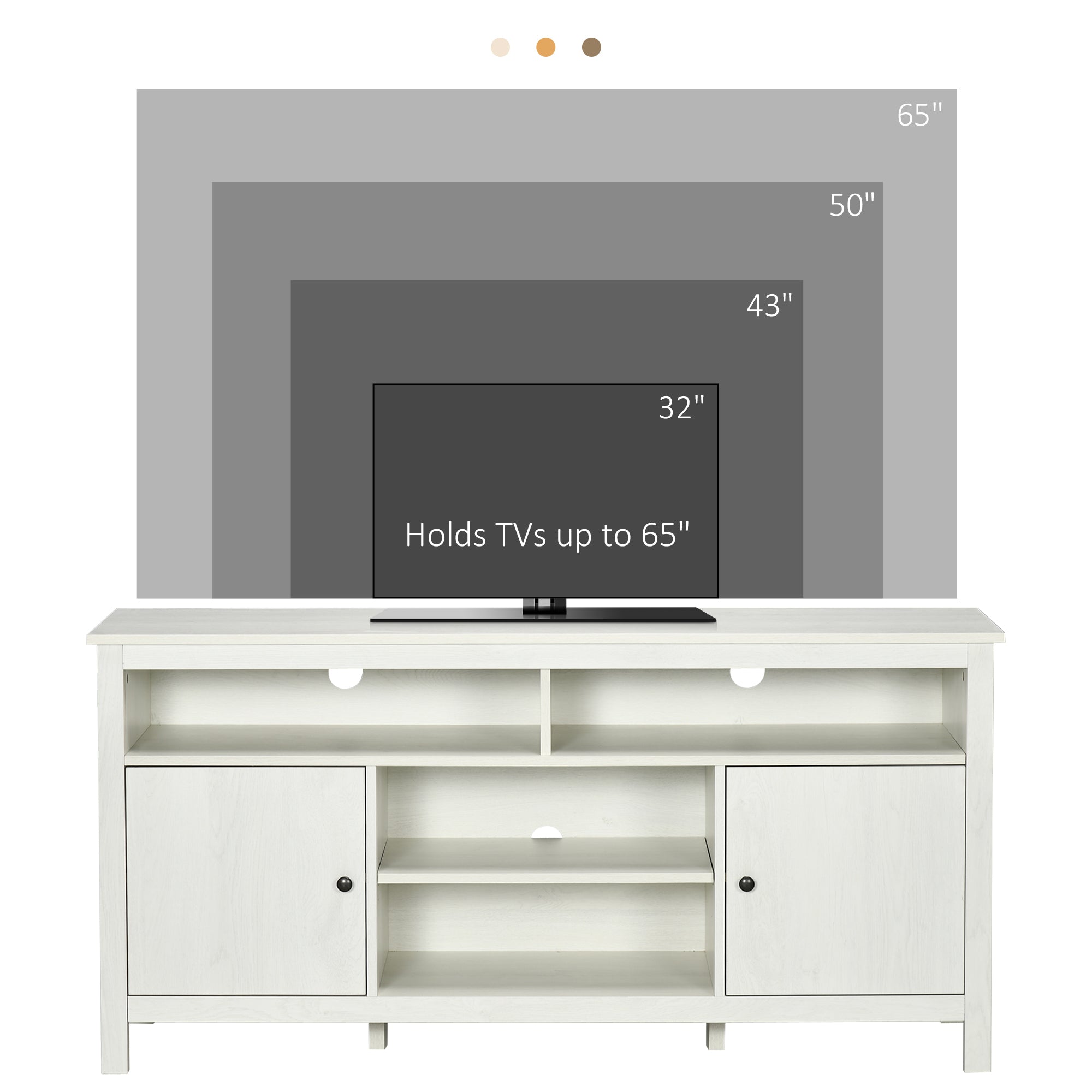 HOMCOM TV Stand: For 55" TVs, White, Cupboard, Shelves, Storage Space, 55.1"x15.7"x27", Wood Media Console 