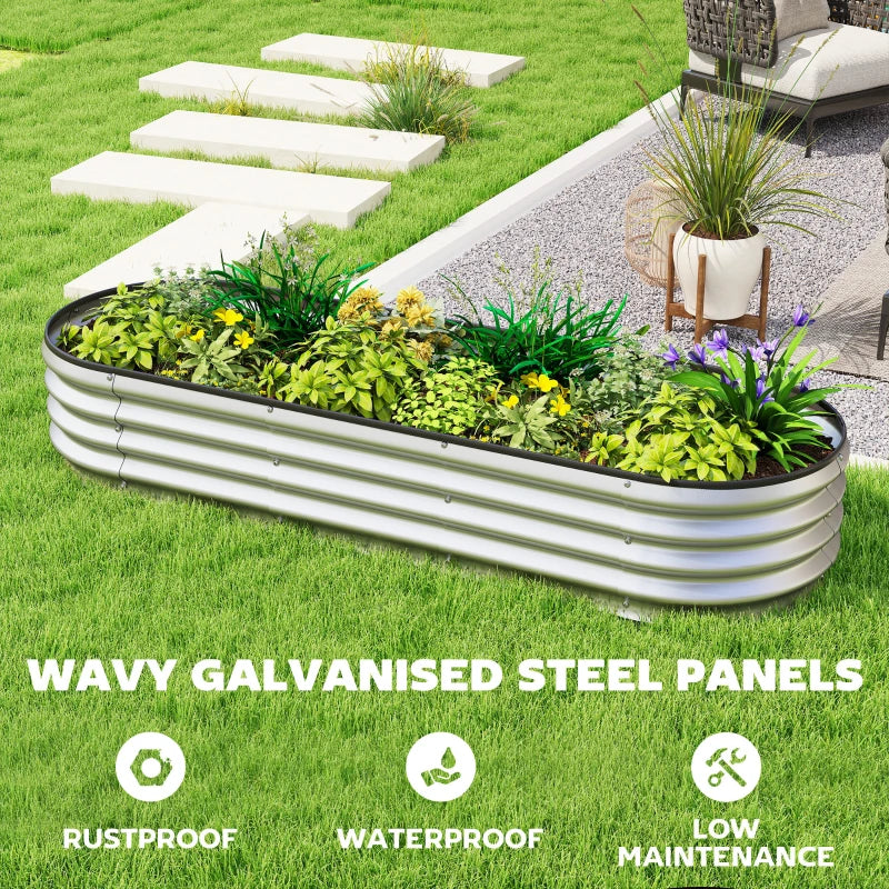 Galvanized Raised Garden Bed, 6 x 2 x 1 ft Modular Metal Garden Beds with Rubber Strip Edging, Silver