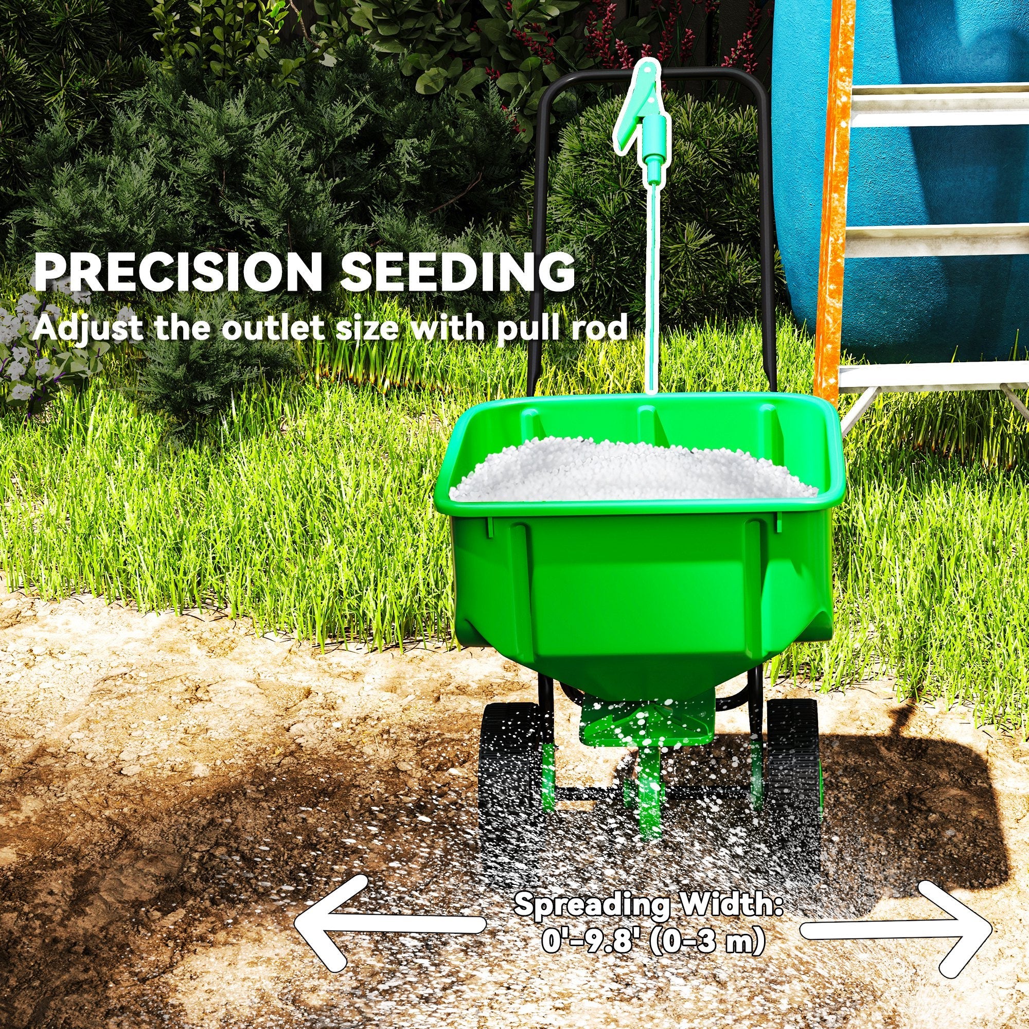 Outsunny Broadcast Spreader, 40 L Walk-Behind Fertilizer Spreader with 8.5" Wheels for Fertilizer, Seeds, Salt, 132 LB Capacity 