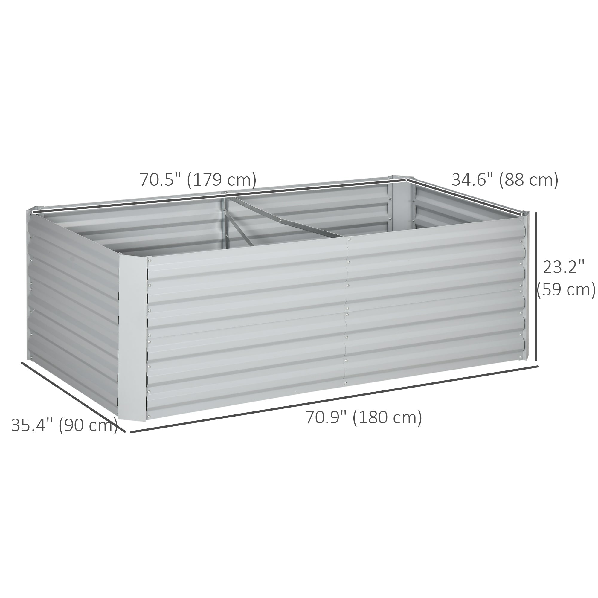 Outsunny Galvanized Raised Garden Bed, Steel Outdoor Planters with Reinforced Rods, 71" x 35" x 23", Light Grey 