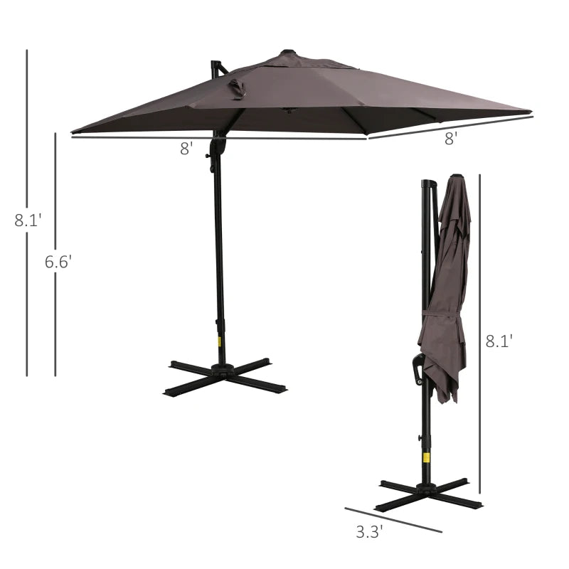 8'x8' Square Patio Hanging Offset Umbrella, Outdoor Cantilever Parasol w/ Cross Base, Light Brown