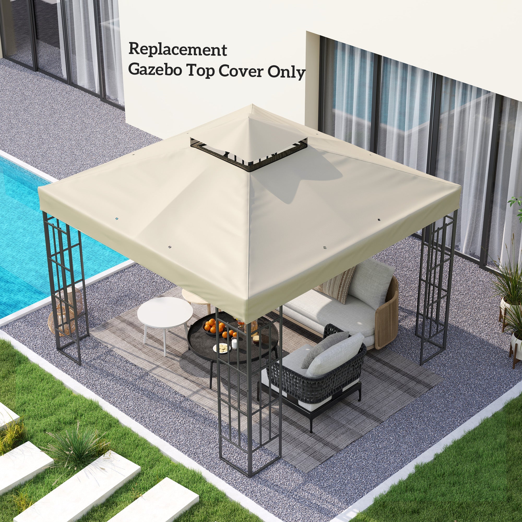 Outsunny 10' x 10' Gazebo Canopy Replacement Cover, 2-Tier Garden Gazebo Roof Replacement, UPF30+, TOP COVER ONLY, Cream White 