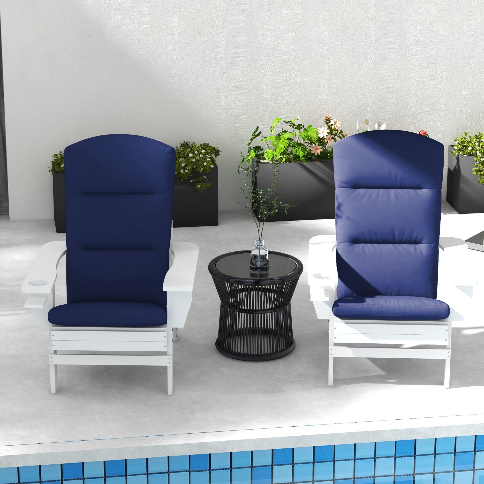 Outsunny Blue Adirondack Chair Cushions Replacement 2-Pack with Back Support and Ties for Outdoor Comfort 