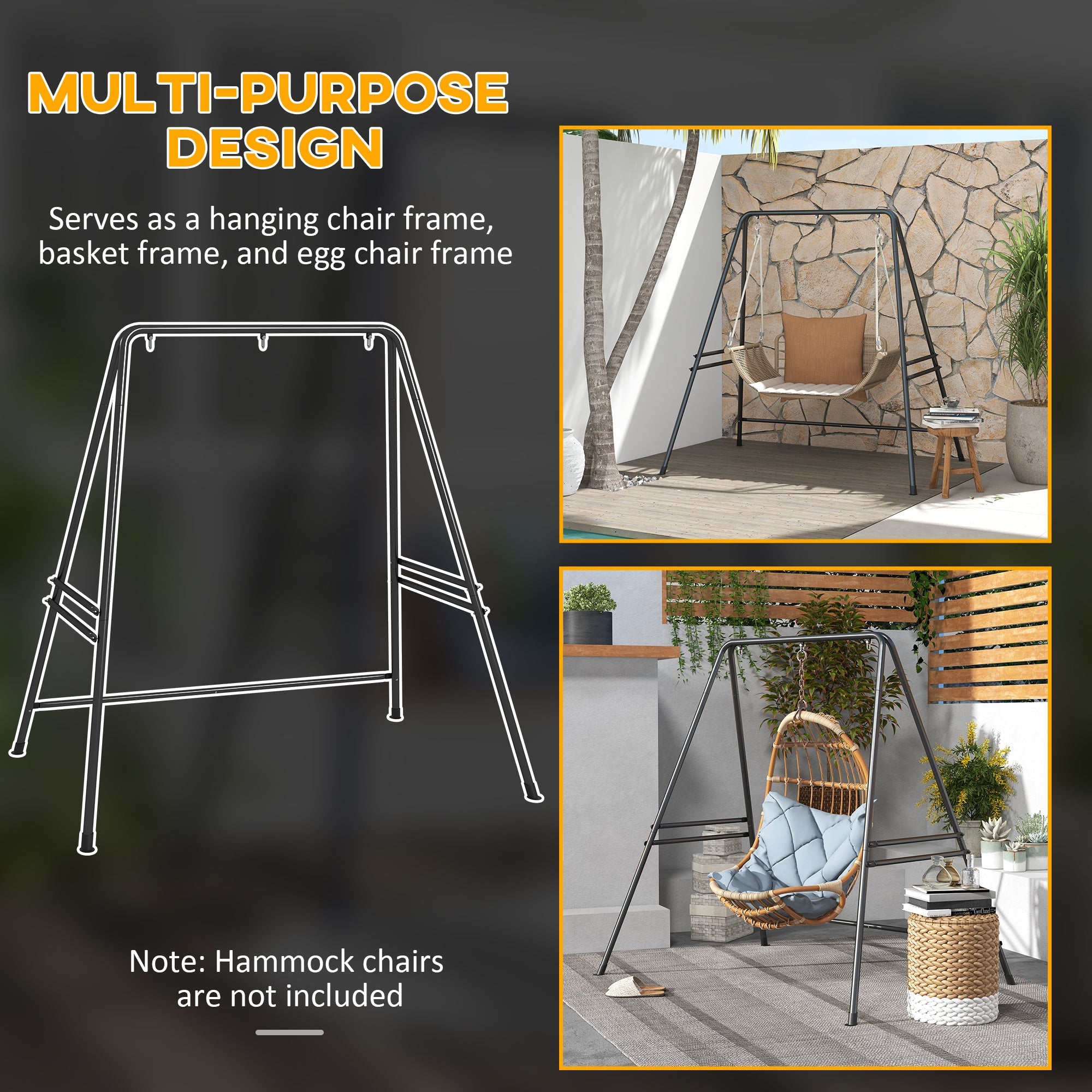 Outsunny Hammock Stand, Heavy Duty Metal Frame for Egg Chairs & Porch Swings, All-Season Outdoor Use, Black 