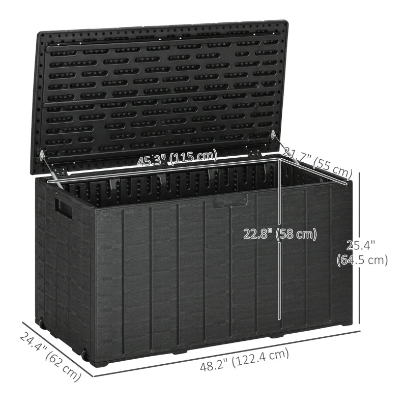 81 Gallon Garden Storage Box, Waterproof  Double Wall Storage Container with Wheels and Handles, Black