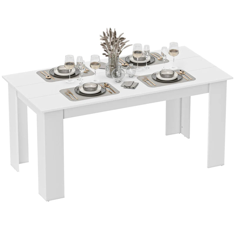 63" Kitchen Table for 4-6 People, Dining Table with Wood Effect for Dining Room, White