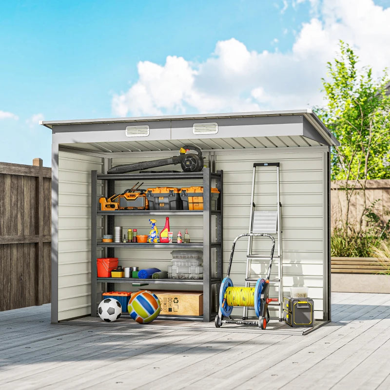 8 x 4FT Galvanized Garden Storage Shed, Metal Outdoor Shed with Double Doors and 2 Vents, Light Grey