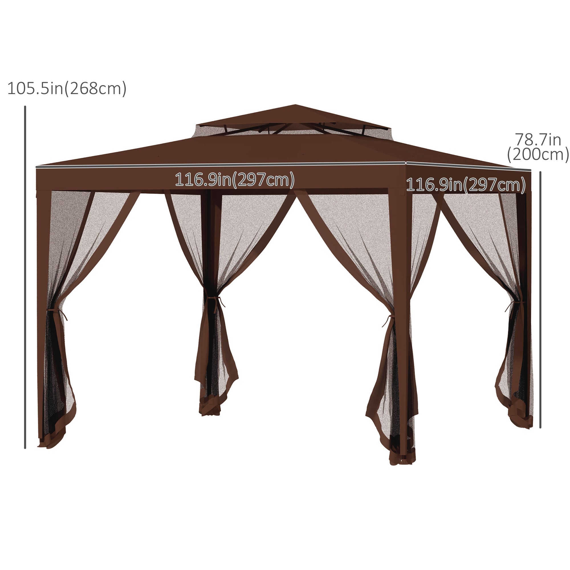 Outsunny 10x10 Canopy Tent Party Tent with Mesh Netting & Double Tier Roof for Outdoor, Garden, Patio in Brown 