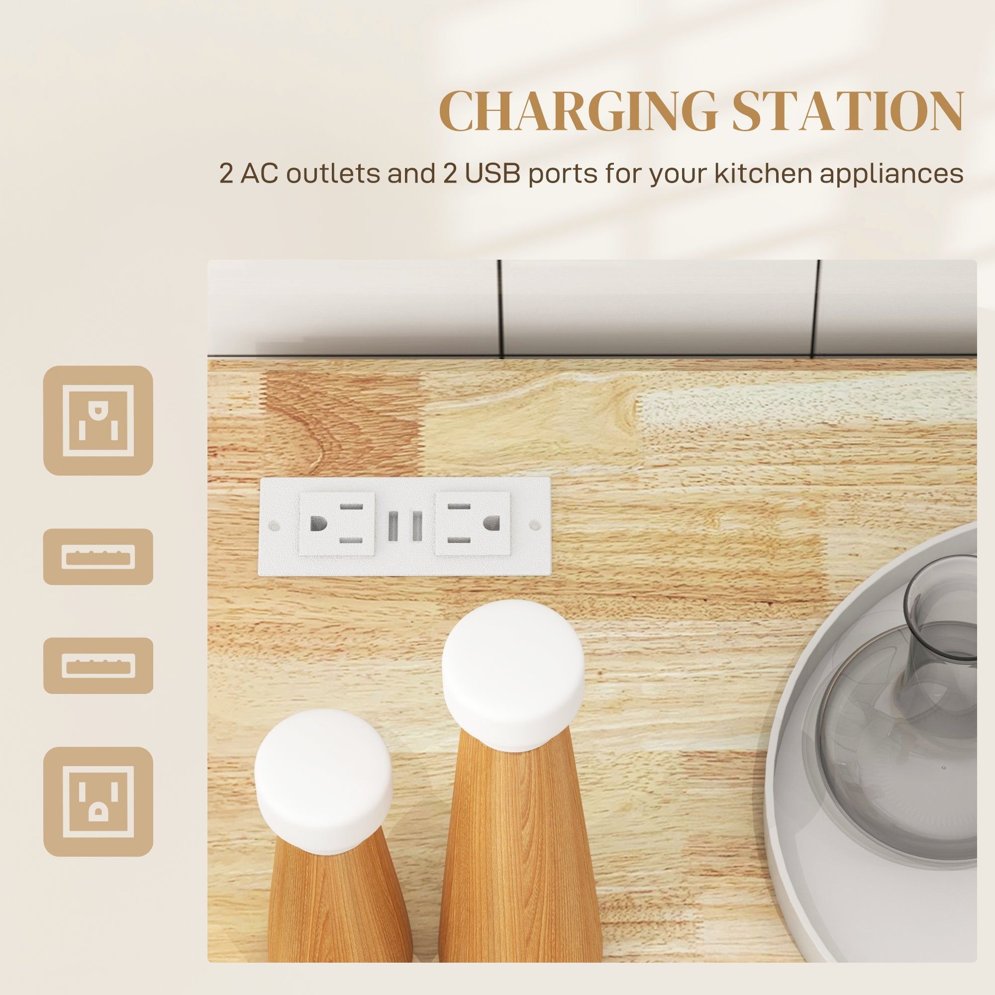 HOMCOM Kitchen Island: Power Outlet, Drop Leaf, Rolling Cart, 2 Drawers, Adjustable Shelves 