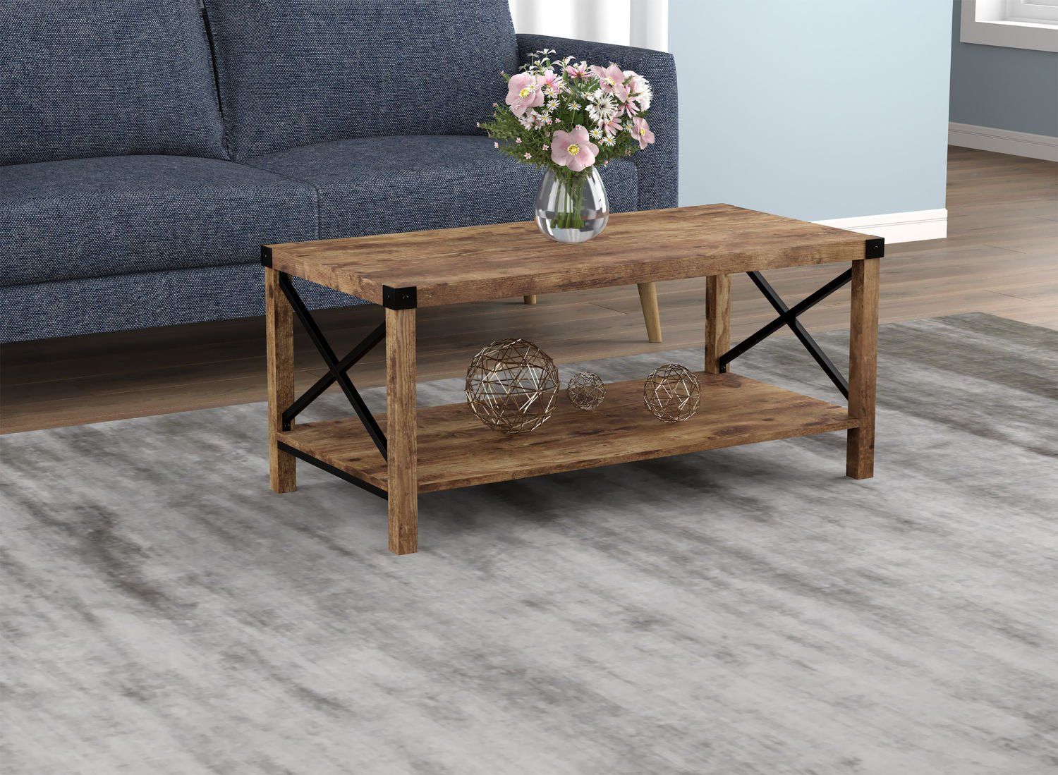 Coffee Table Brown Reclaimed Wood X Metal Sides 