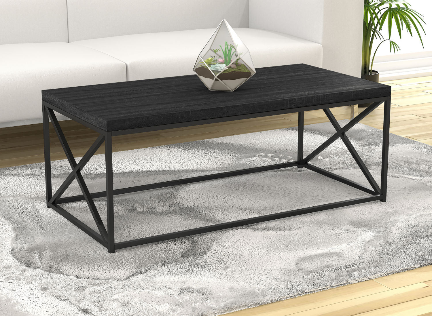Coffee Table Dark Grey Wood Black Metal 