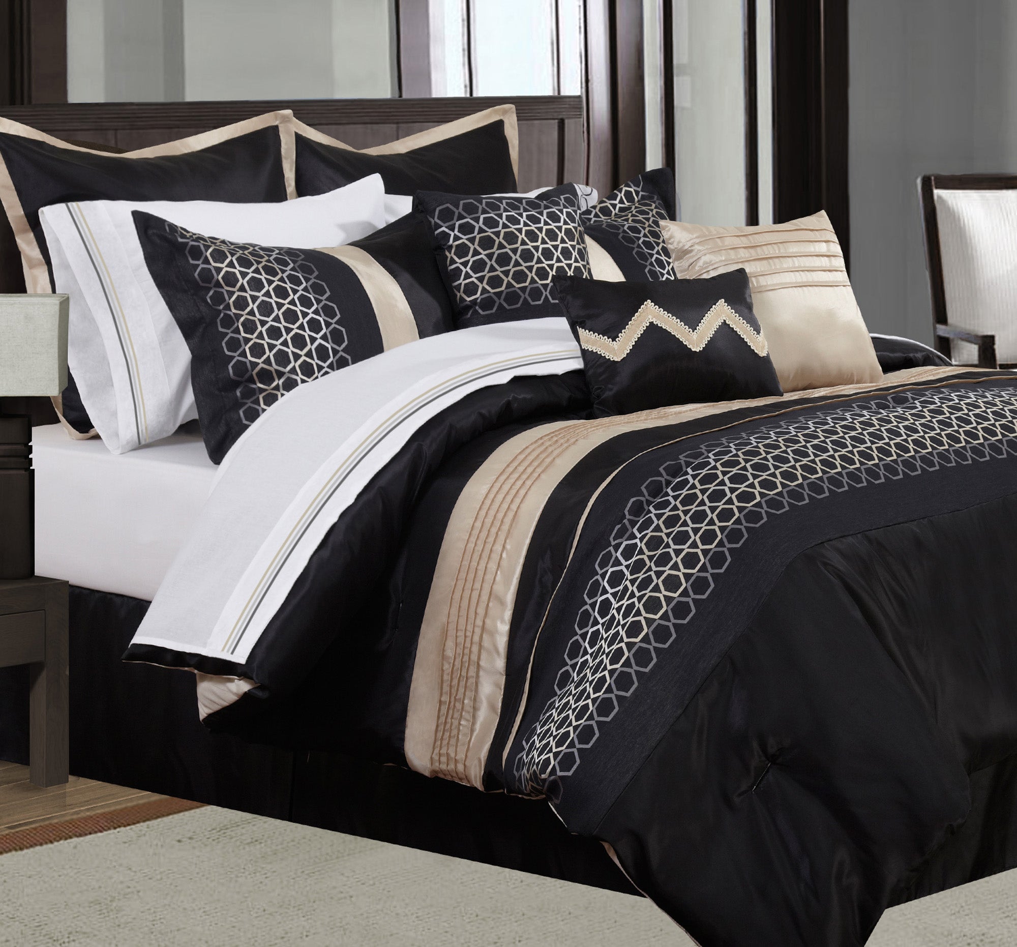 Comforter 7 Piece Set Cavali Double Black 