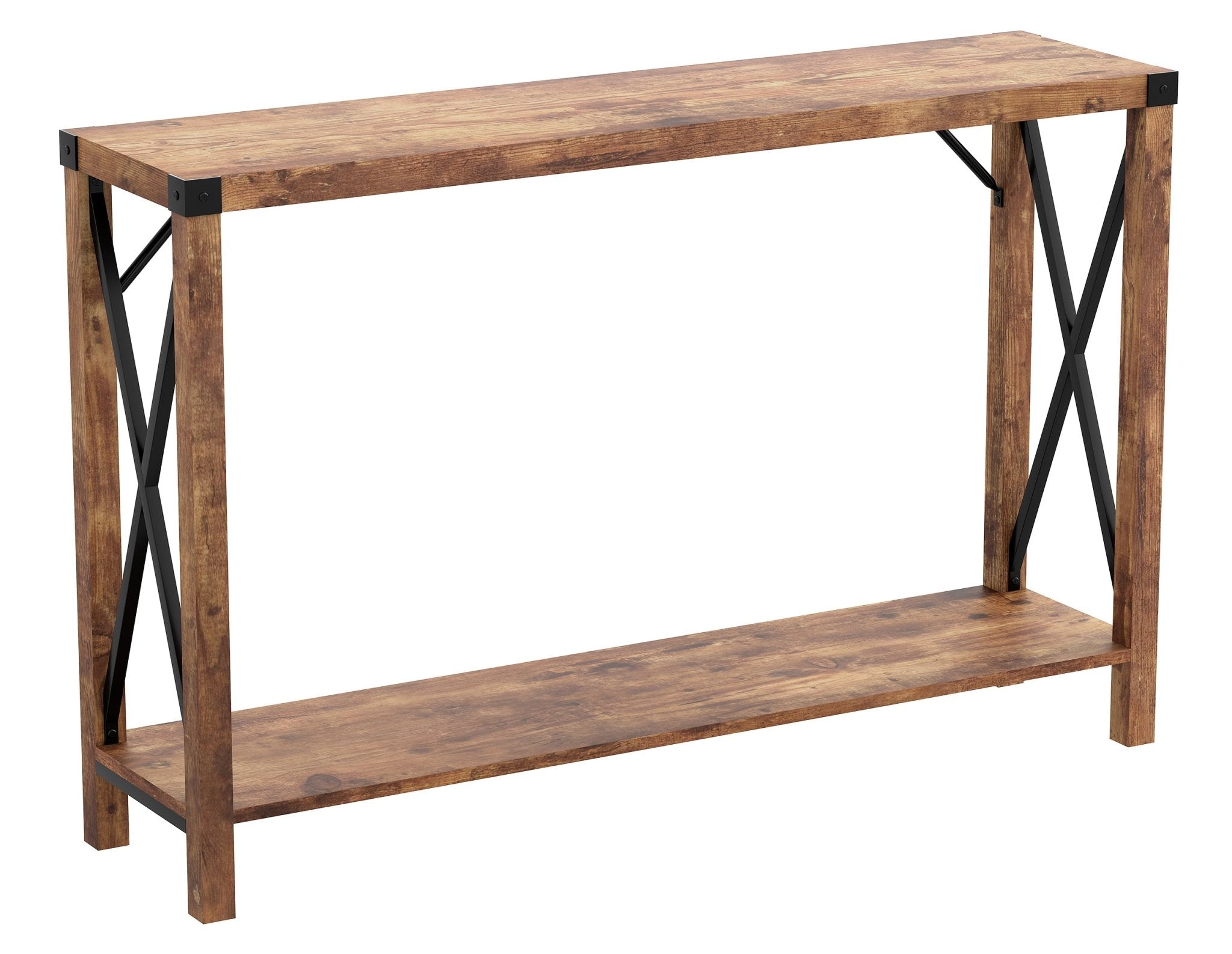 Console Sofa Table Brown Reclaimed Wood 1 Shelf Metal Sides 