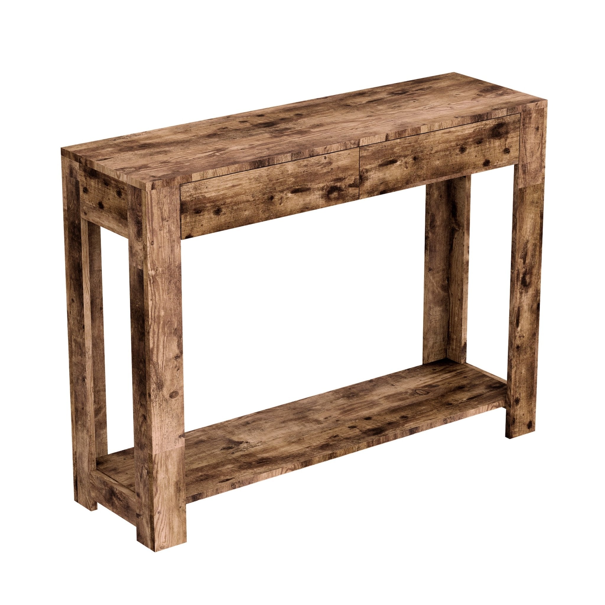 Console Sofa Table Brown Reclaimed Wood 2 Drawers 1 Shelf 