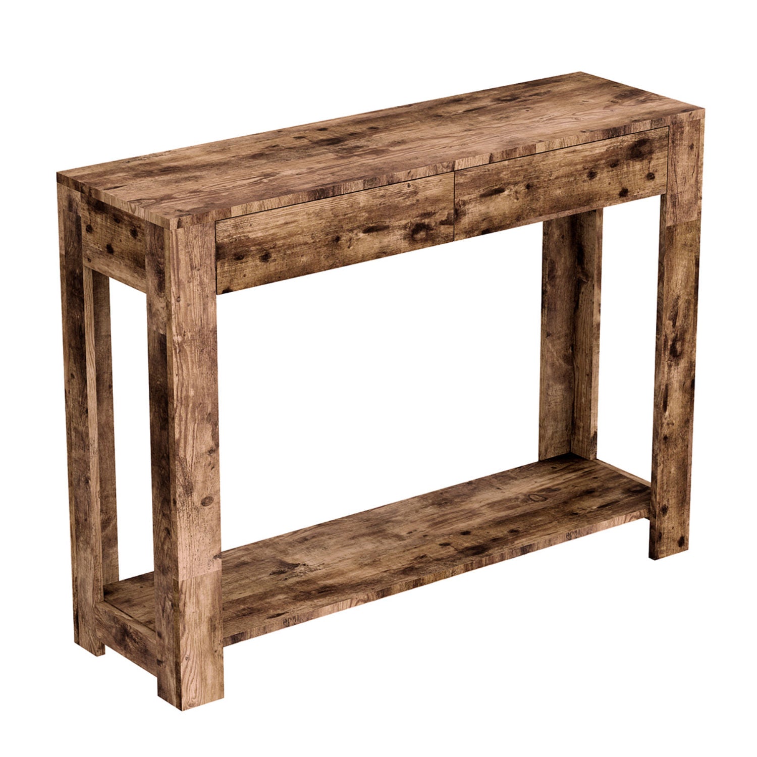 Console Sofa Table Brown Reclaimed Wood 2 Drawers 1 Shelf 
