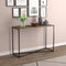 Console Sofa Table – Brown Reclaimed Wood Top, Black X Metal Frame, Industrial-Rustic Design for Living Room or Entryway