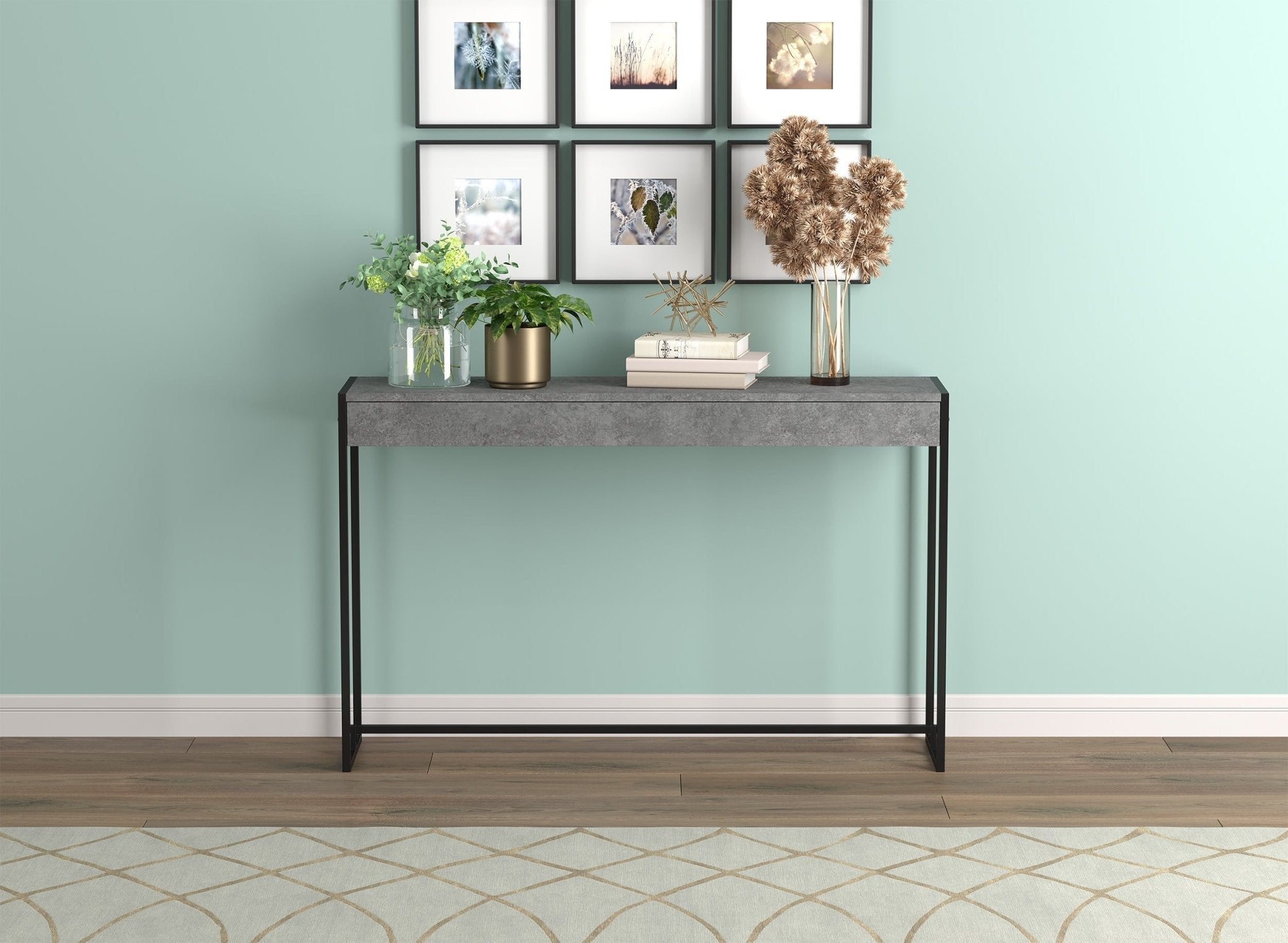 Console Sofa Table Dark Cement Black Metal 