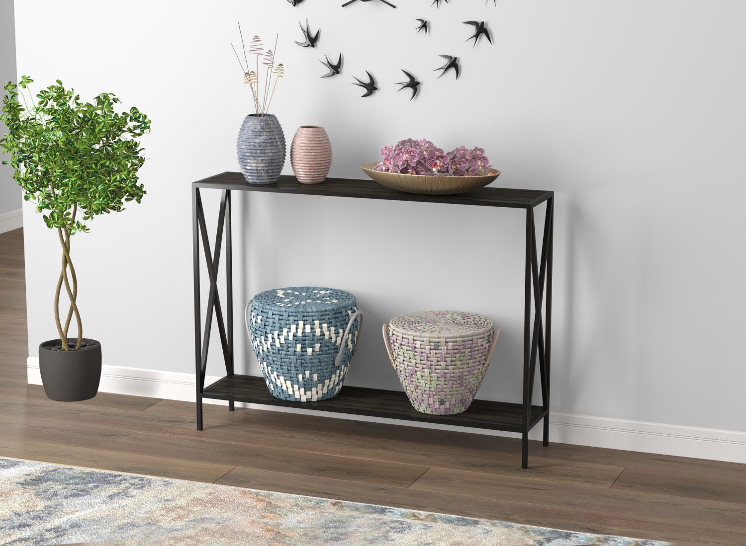 Console Sofa Table Dark Grey Wood Look 1 Shelf Black Metal 