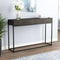 Console Sofa Table Dark Grey Wood-Look with 2 Drawers & Black Metal Base – Industrial Modern Accent Table for Entryway or Living Room