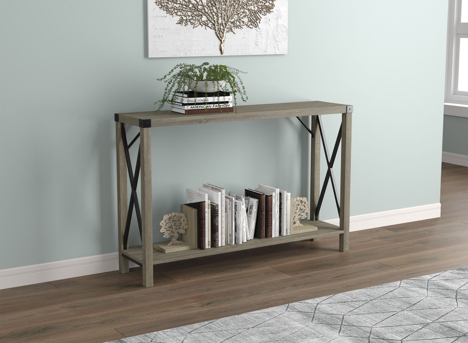 Console Sofa Table Dark Taupe 1 Shelf Metal Sides 