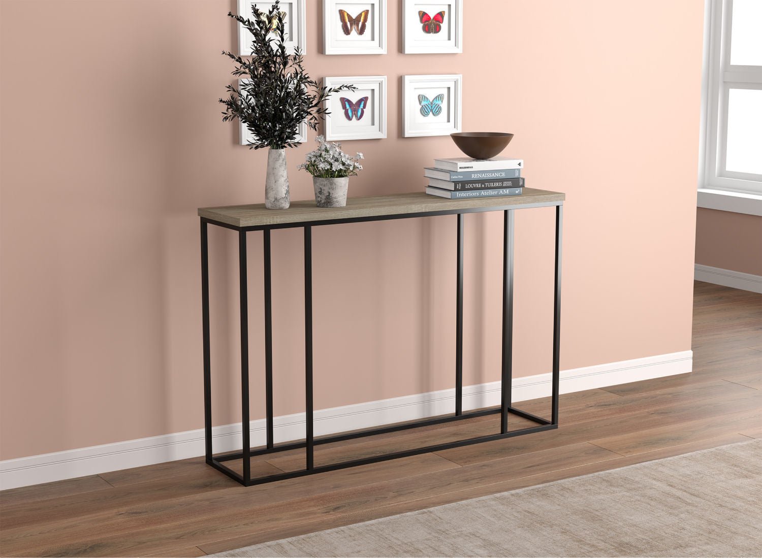 Console Sofa Table Dark Taupe Black Metal 