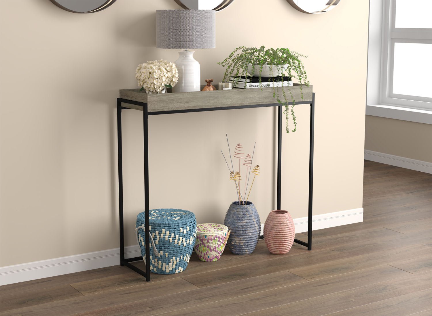 Console Sofa Table Dark Taupe Tray Top 