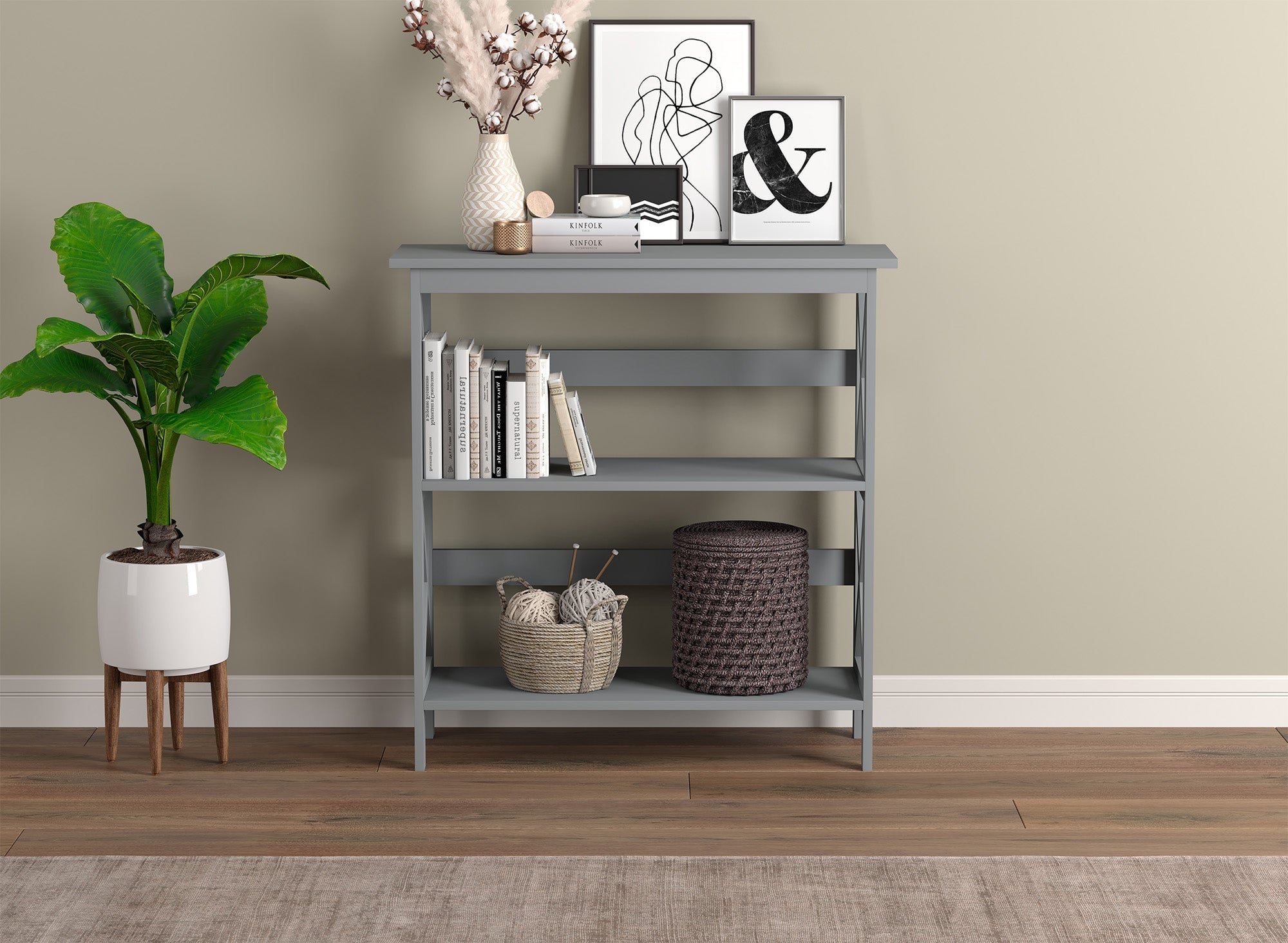 Console Sofa Table Light Grey with Dual Shelves 