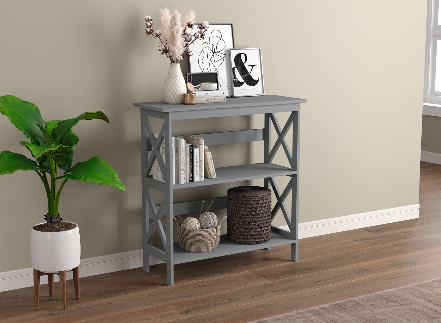 Console Sofa Table Light Grey with Dual Shelves 