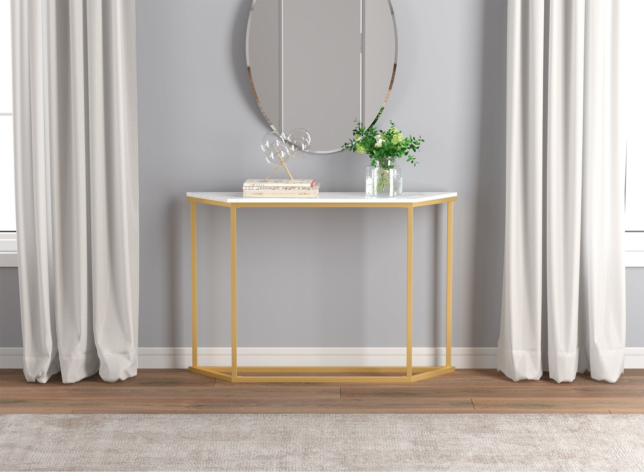 Console Sofa Table Marble Look Gold Metal Frame 
