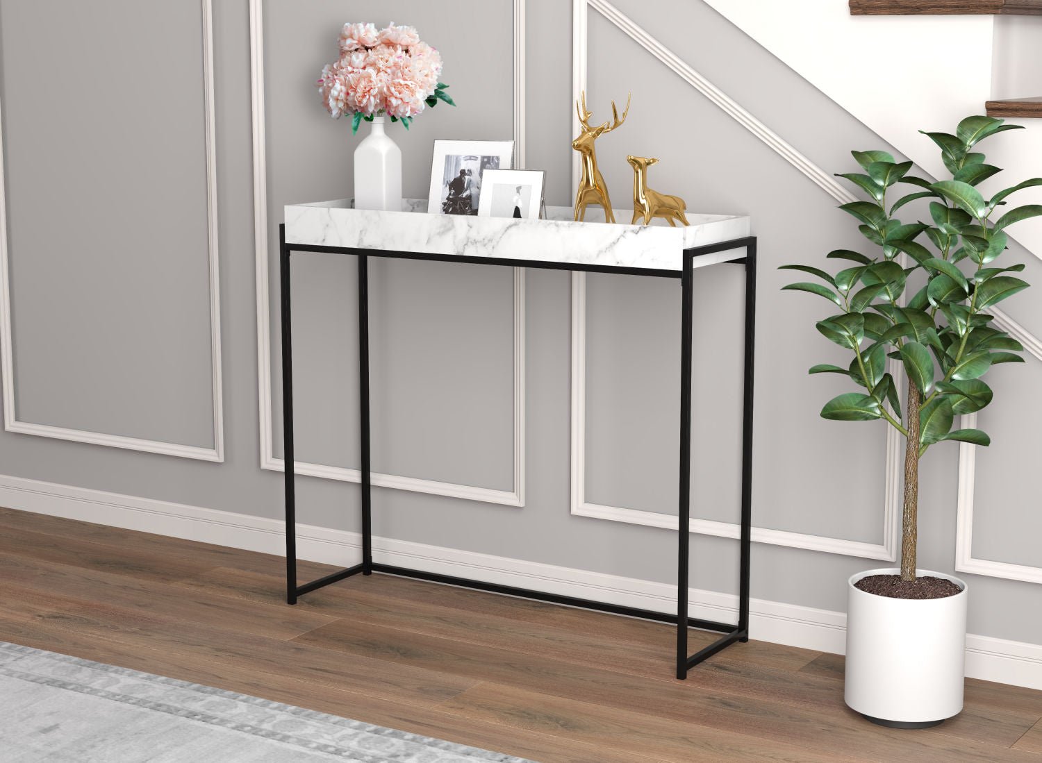 Console Sofa Table Marble Look Sunken Tray 