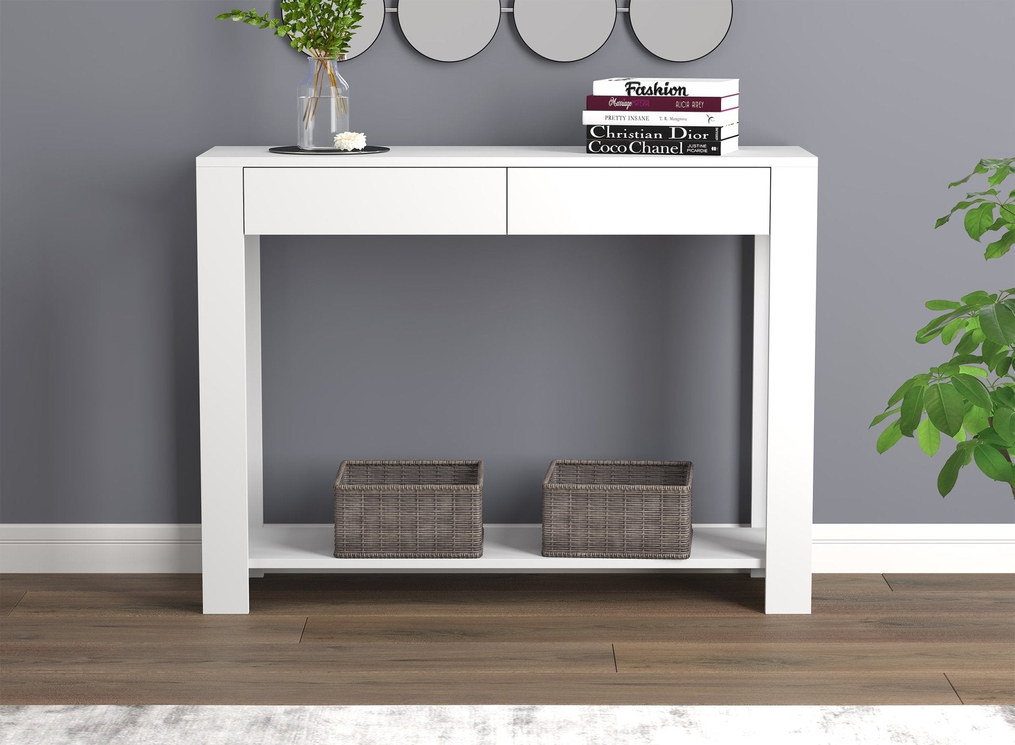 Console Sofa Table White 2 Drawers 1 Shelf 