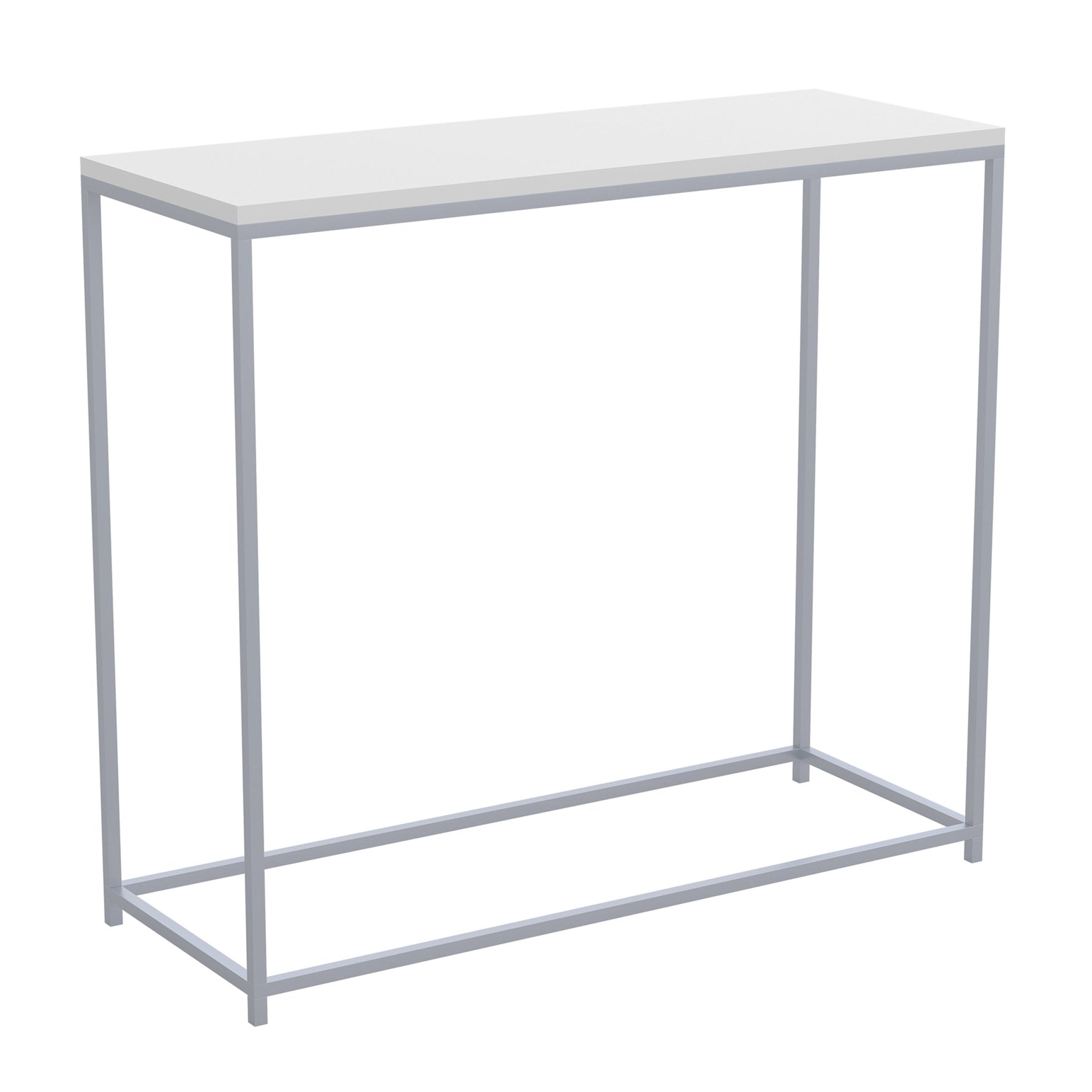Console Sofa Table White Silver Metal Base 